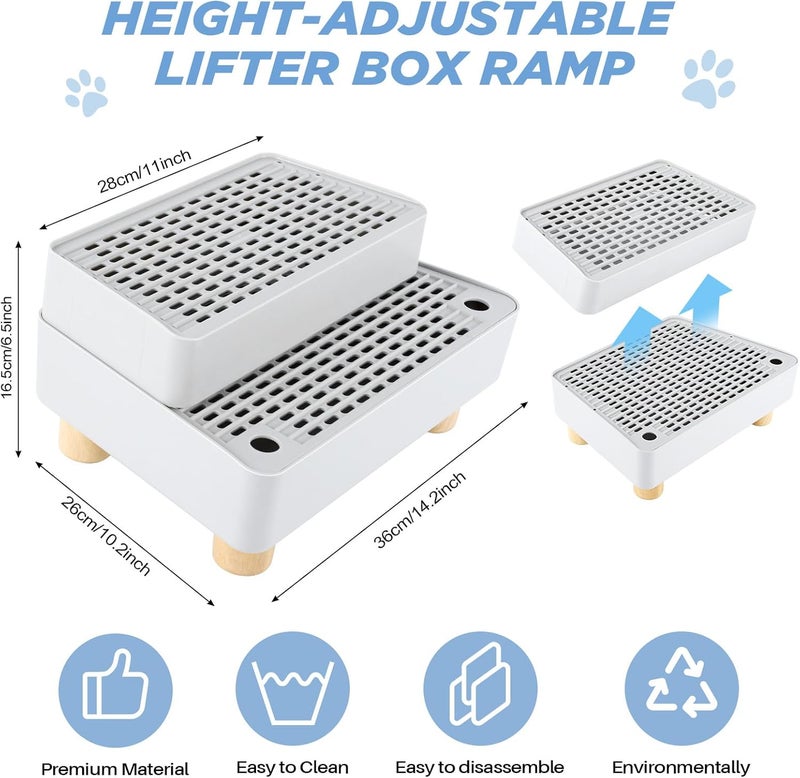 Himake Adjustable 2 Steps Litter Box Ramp, Cat Litter Catcher Mat with Wooden Feet, Filter Function, Litter Box Step for Small & Elderly Cats, Fits Automatic Litter Boxes (Light Grey) - Image 2